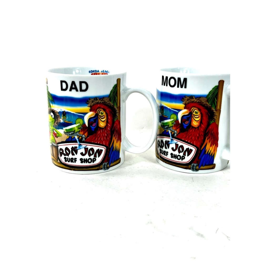 Ron Jon Surf Shop Mom and Dad Mug Set Cocoa Beach Florida Tropical Parrot Frog